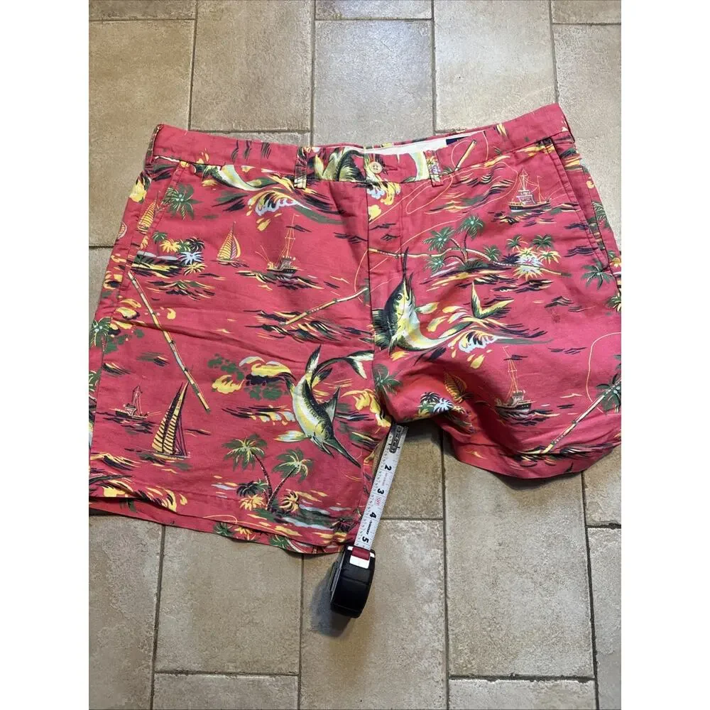 Polo Ralph Lauren Shorts Mens 38 Pink Fishing Linen Bermuda Hawaiian Swordfish